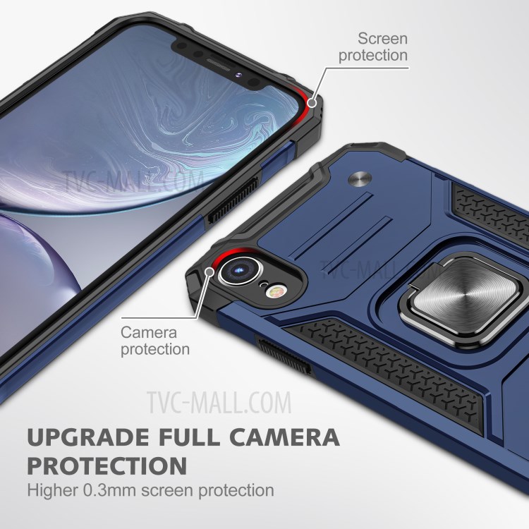 Armor Style Ring Kickstand Detachable TPU + PC Hybrid Shell with Metal Sheet for iPhone XR 6.1 inch - Blue-2