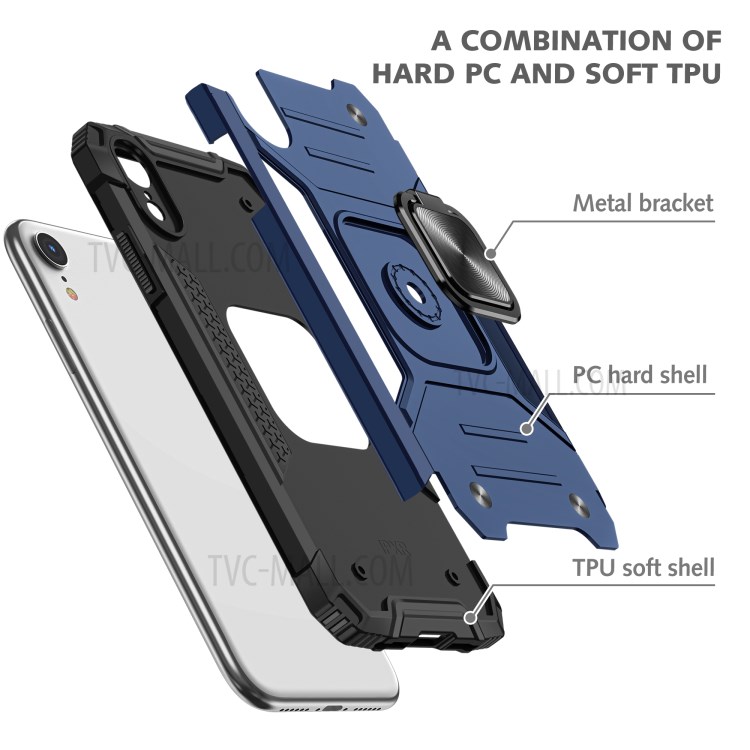 Armor Style Ring Kickstand Detachable TPU + PC Hybrid Shell with Metal Sheet for iPhone XR 6.1 inch - Blue-3