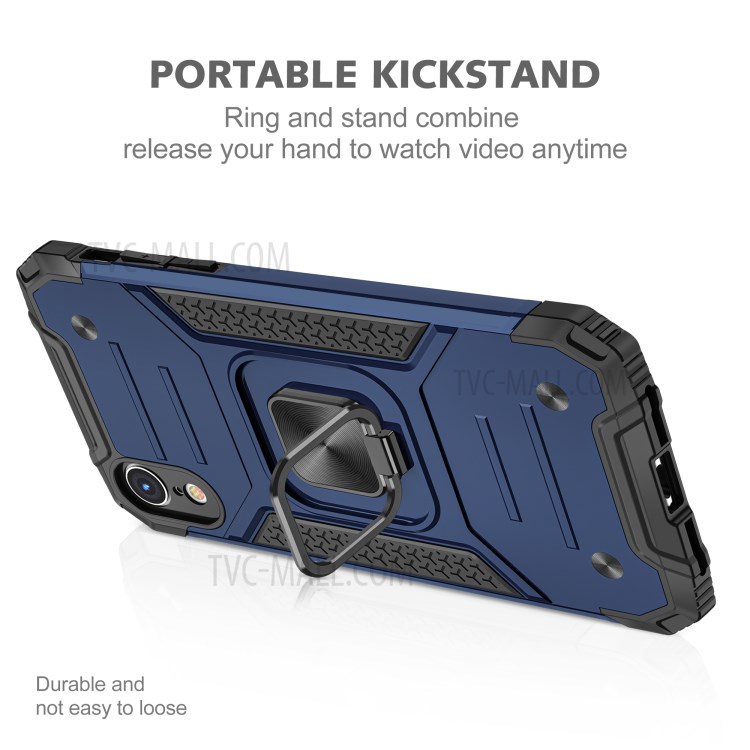 Armor Style Ring Kickstand Detachable TPU + PC Hybrid Shell with Metal Sheet for iPhone XR 6.1 inch - Blue-4