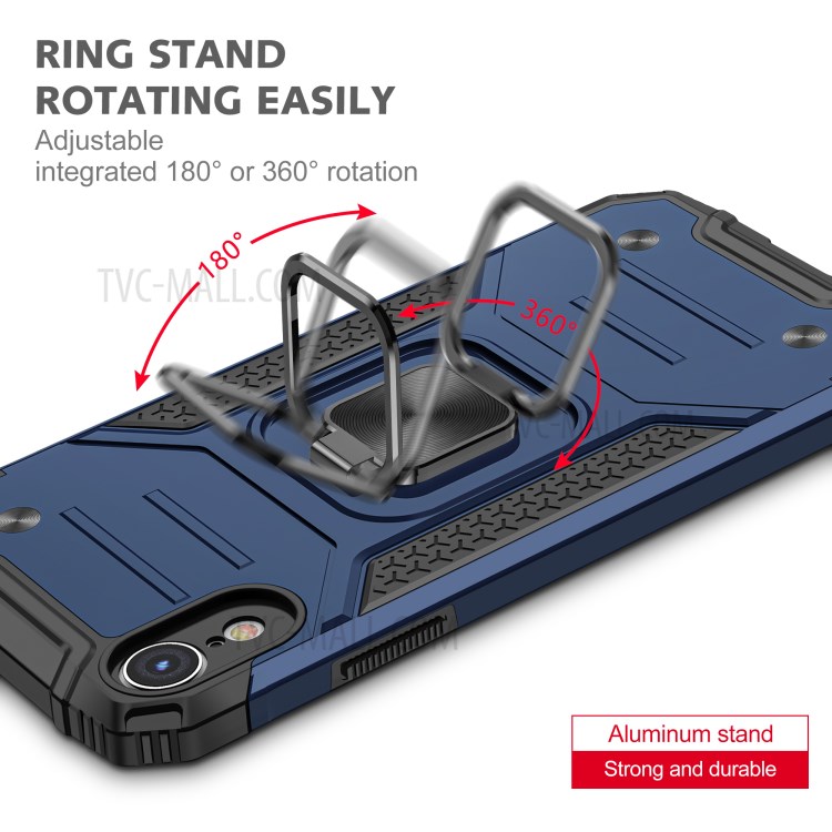 Armor Style Ring Kickstand Detachable TPU + PC Hybrid Shell with Metal Sheet for iPhone XR 6.1 inch - Blue-5
