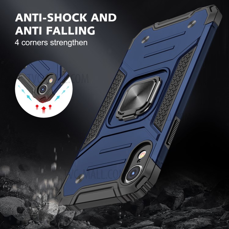 Armor Style Ring Kickstand Detachable TPU + PC Hybrid Shell with Metal Sheet for iPhone XR 6.1 inch - Blue-7