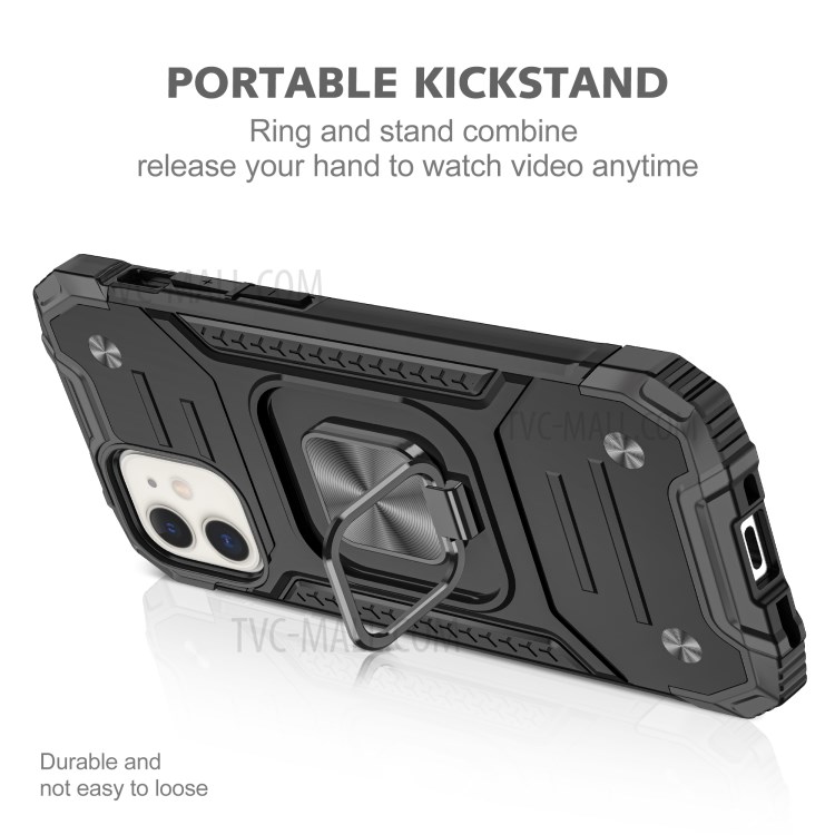 Detachable 2-in-1 Armor Style Kickstand TPU + PC Shell with Metal Sheet for iPhone 12 mini - Black-4