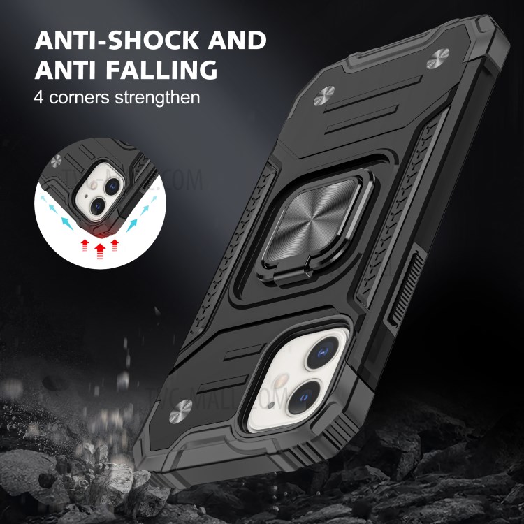 Detachable 2-in-1 Armor Style Kickstand TPU + PC Shell with Metal Sheet for iPhone 12 mini 5.4 inch - Black-7