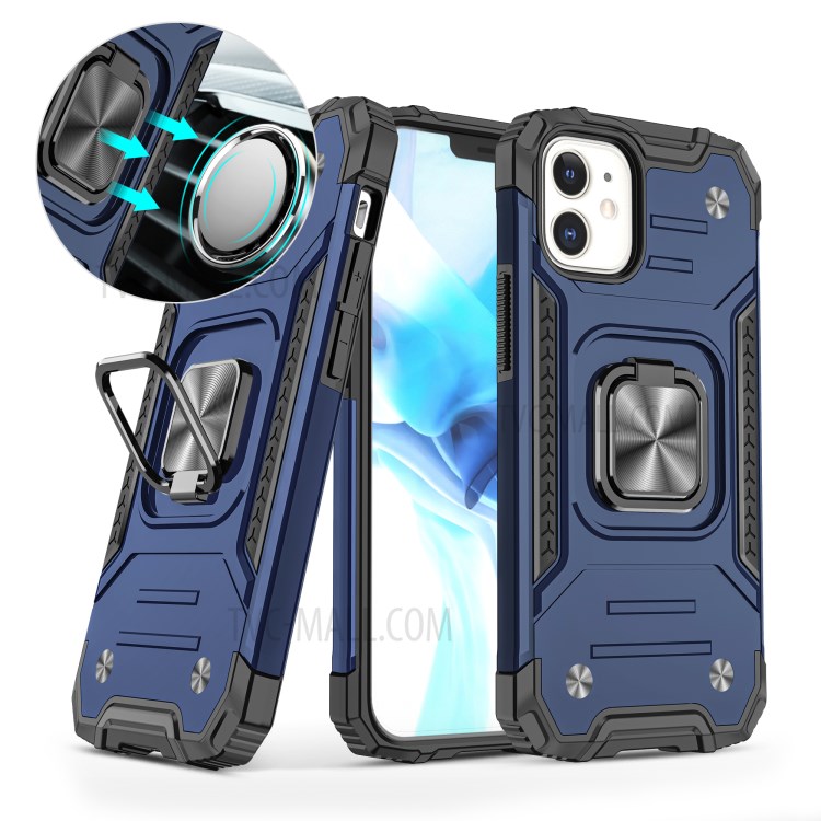 Detachable 2-in-1 Armor Style Kickstand TPU + PC Shell with Metal Sheet for iPhone 12 mini - Blue-1