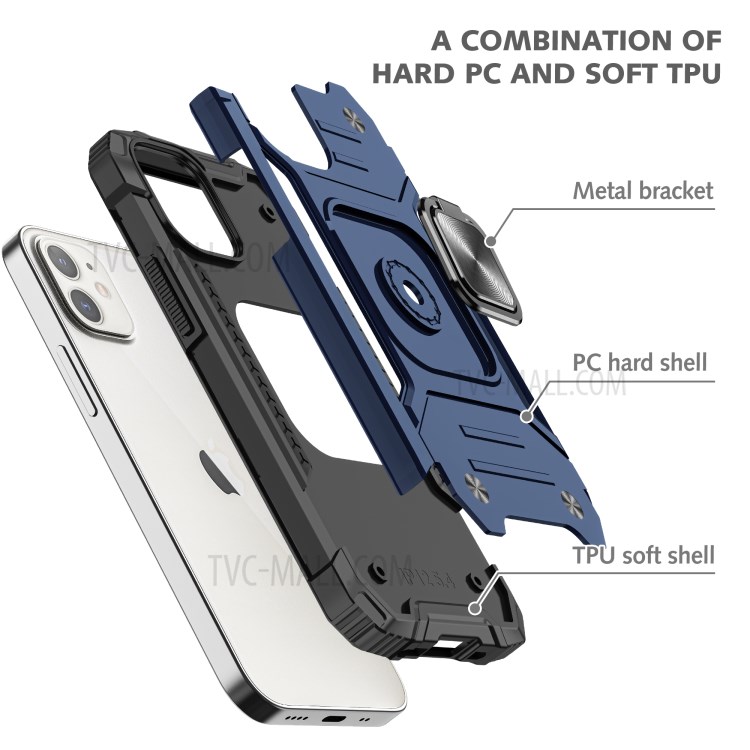 Detachable 2-in-1 Armor Style Kickstand TPU + PC Shell with Metal Sheet for iPhone 12 mini - Blue-3