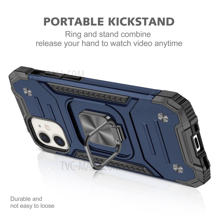 Detachable 2-in-1 Armor Style Kickstand TPU + PC Shell with Metal Sheet for iPhone 12 mini - Blue-4