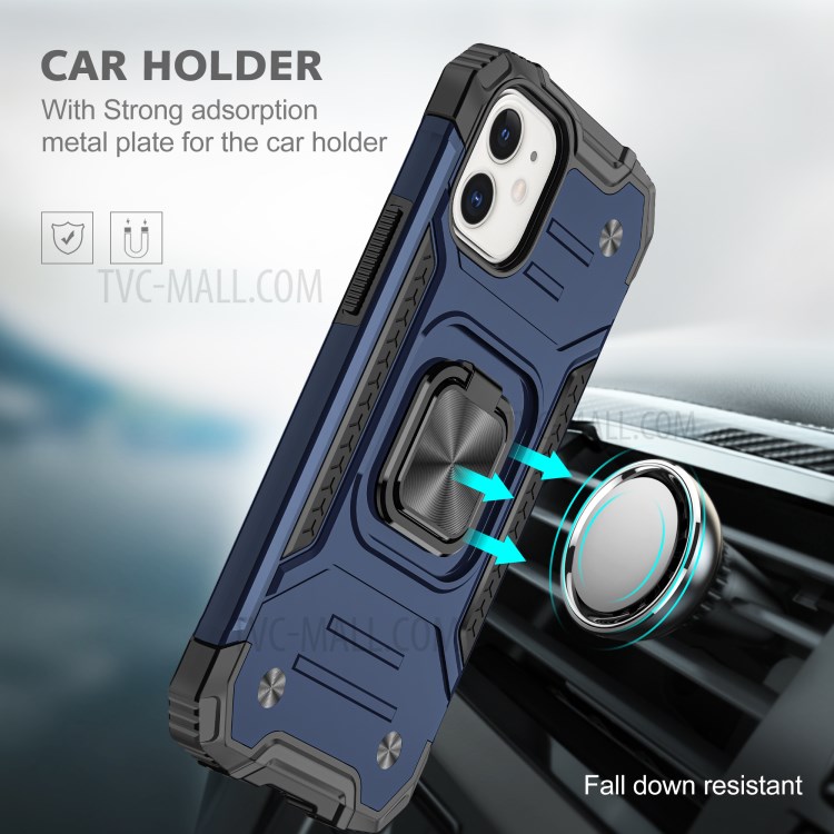 Detachable 2-in-1 Armor Style Kickstand TPU + PC Shell with Metal Sheet for iPhone 12 mini - Blue-6