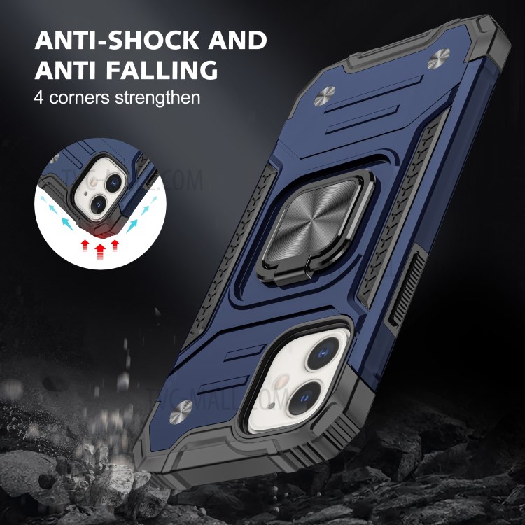 Detachable 2-in-1 Armor Style Kickstand TPU + PC Shell with Metal Sheet for iPhone 12 mini - Blue-7