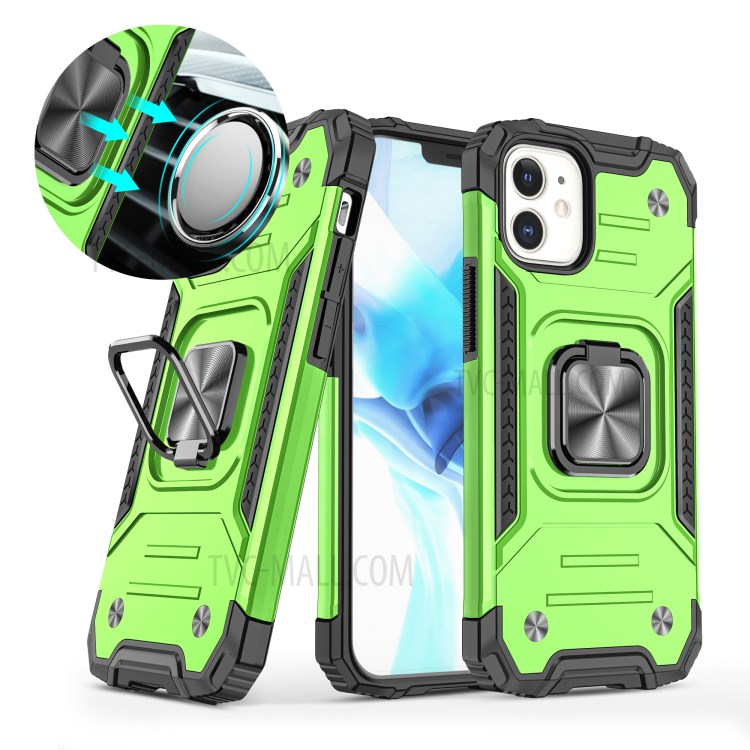 Detachable 2-in-1 Armor Style Kickstand TPU + PC Shell with Metal Sheet for iPhone 12 Pro / iPhone 12 - Green-1