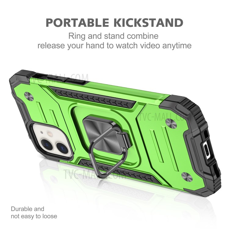 Kackstand In Stile Armatura A 2 In-1 Staccabile TPU + Shell PC Con Lamiera Di Metallo Per IPhone 12 Pro / iPhone 12. - Verde-4