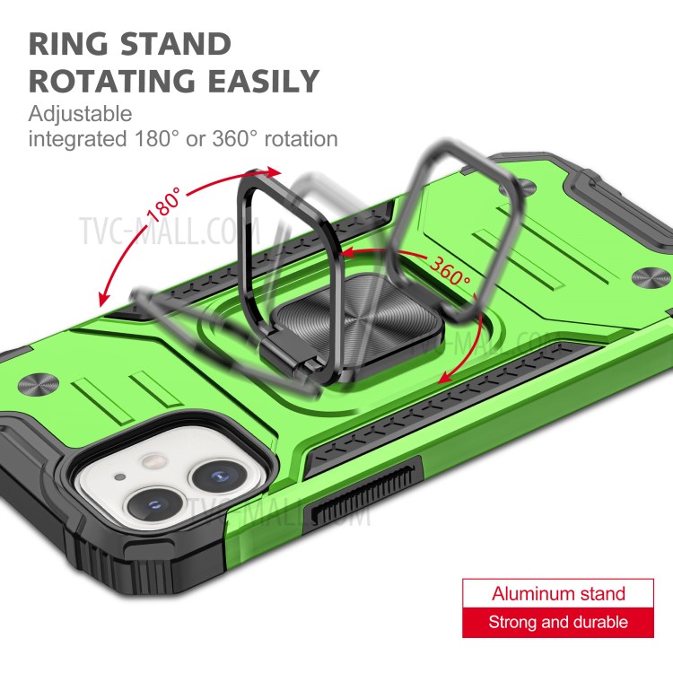 Kackstand In Stile Armatura A 2 In-1 Staccabile TPU + Shell PC Con Lamiera Di Metallo Per IPhone 12 Pro / iPhone 12. - Verde-5