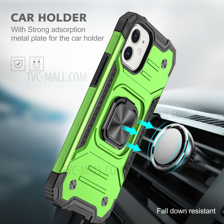 Detachable 2-in-1 Armor Style Kickstand TPU + PC Shell with Metal Sheet for iPhone 12 Pro / iPhone 12 - Green-6