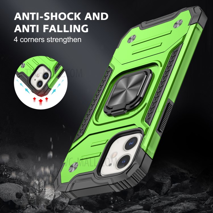 Kackstand In Stile Armatura A 2 In-1 Staccabile TPU + Shell PC Con Lamiera Di Metallo Per IPhone 12 Pro / iPhone 12. - Verde-7