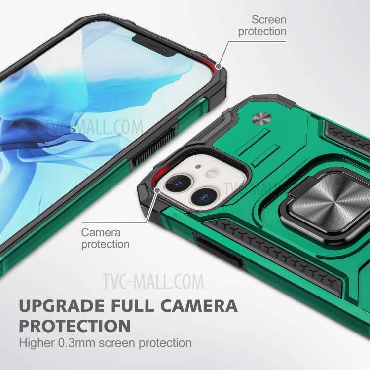 Detachable 2-in-1 Armor Style Kickstand TPU + PC Shell with Metal Sheet for iPhone 12 Pro / iPhone 12 - Dark Green-2