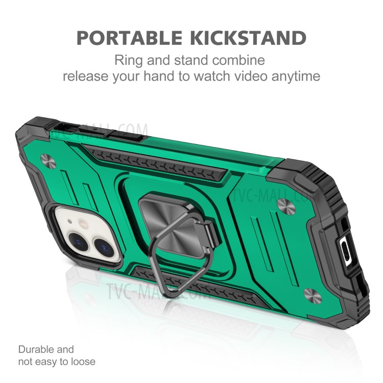 Detachable 2-in-1 Armor Style Kickstand TPU + PC Shell with Metal Sheet for iPhone 12 Pro / iPhone 12 - Dark Green-4