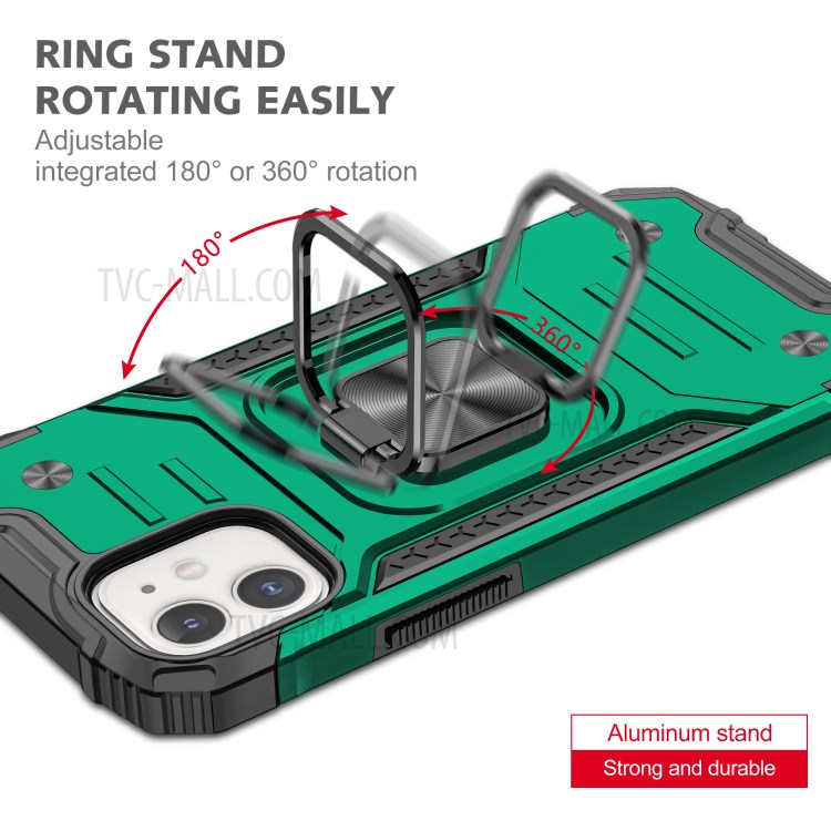 Detachable 2-in-1 Armor Style Kickstand TPU + PC Shell with Metal Sheet for iPhone 12 Pro / iPhone 12 - Dark Green-5