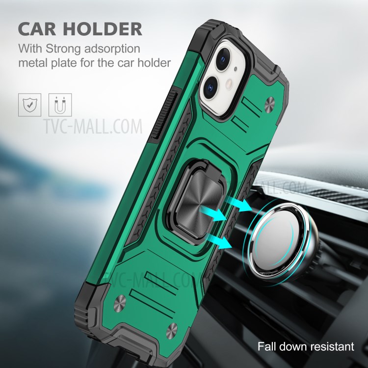 Detachable 2-in-1 Armor Style Kickstand TPU + PC Shell with Metal Sheet for iPhone 12 Pro / iPhone 12 - Dark Green-6