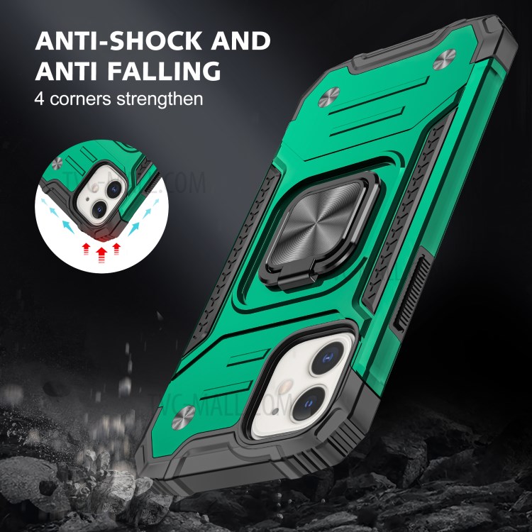 Detachable 2-in-1 Armor Style Kickstand TPU + PC Shell with Metal Sheet for iPhone 12 Pro / iPhone 12 - Dark Green-7