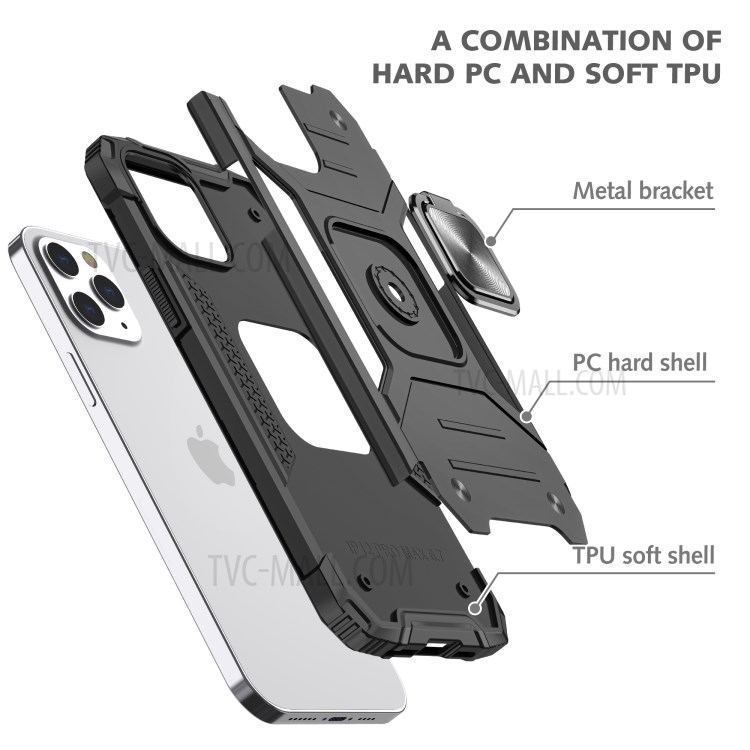 Detachable 2-in-1 Armor Style Kickstand TPU + PC Shell with Metal Sheet for iPhone 12 Pro Max - Black-3