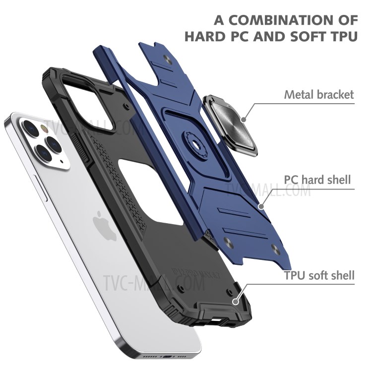 Detachable 2-in-1 Armor Style Kickstand TPU + PC Shell with Metal Sheet for iPhone 12 Pro Max - Blue-3