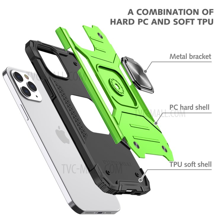 Detachable 2-in-1 Armor Style Kickstand TPU + PC Shell with Metal Sheet for iPhone 12 Pro Max - Green-3
