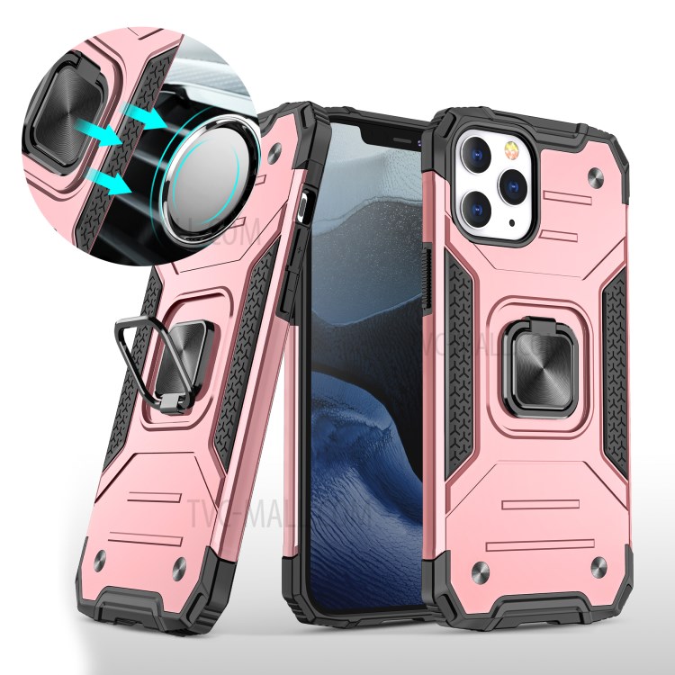 Detachable 2-in-1 Armor Style Kickstand TPU + PC Shell with Metal Sheet for iPhone 12 Pro Max - Rose Gold-1