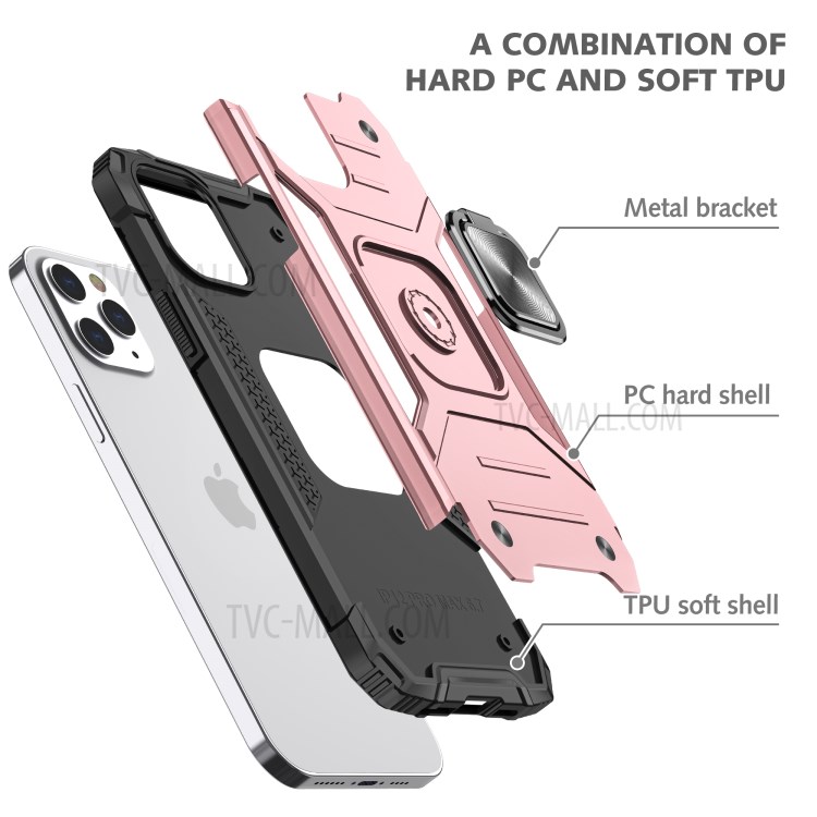 Detachable 2-in-1 Armor Style Kickstand TPU + PC Shell with Metal Sheet for iPhone 12 Pro Max - Rose Gold-3