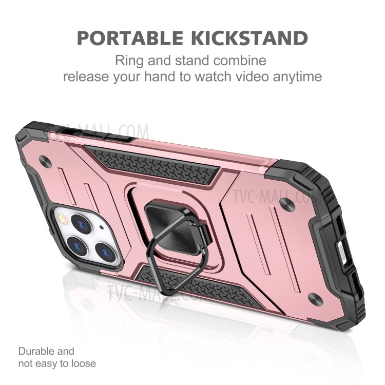 Detachable 2-in-1 Armor Style Kickstand TPU + PC Shell with Metal Sheet for iPhone 12 Pro Max - Rose Gold-4