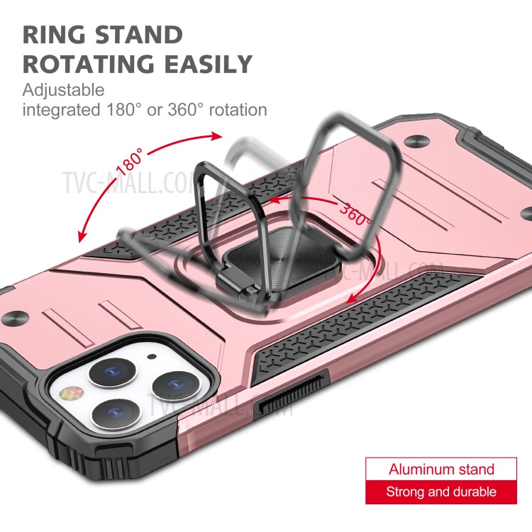 Detachable 2-in-1 Armor Style Kickstand TPU + PC Shell with Metal Sheet for iPhone 12 Pro Max - Rose Gold-5
