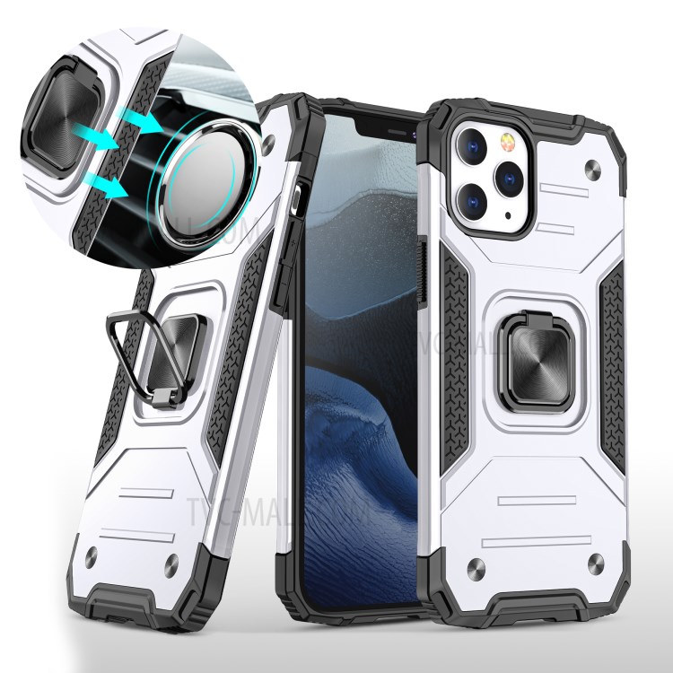 Detachable 2-in-1 Armor Style Kickstand TPU + PC Shell with Metal Sheet for iPhone 12 Pro Max - Silver-1