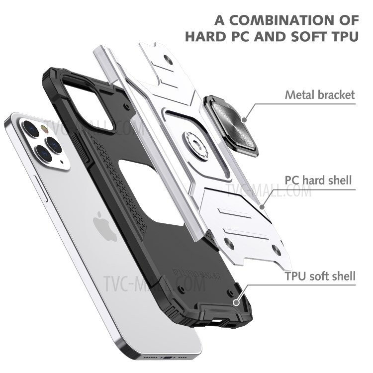 Detachable 2-in-1 Armor Style Kickstand TPU + PC Shell with Metal Sheet for iPhone 12 Pro Max - Silver-3