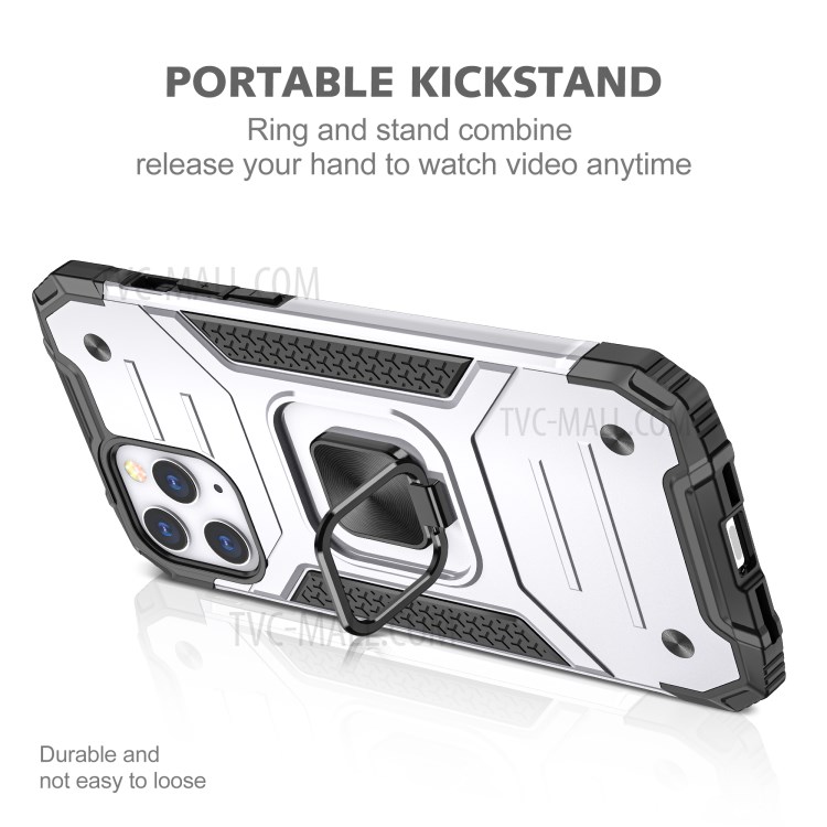Detachable 2-in-1 Armor Style Kickstand TPU + PC Shell with Metal Sheet for iPhone 12 Pro Max - Silver-4