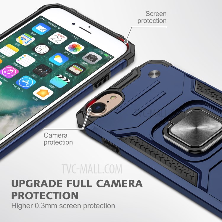 Detachable 2-in-1 Armor Style Kickstand TPU + PC Shell with Metal Sheet for iPhone 8 / 7 / SE (2nd Generation) - Blue-3