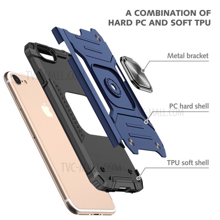 Detachable 2-in-1 Armor Style Kickstand TPU + PC Shell with Metal Sheet for iPhone 8 / 7 / SE (2nd Generation) - Blue-4