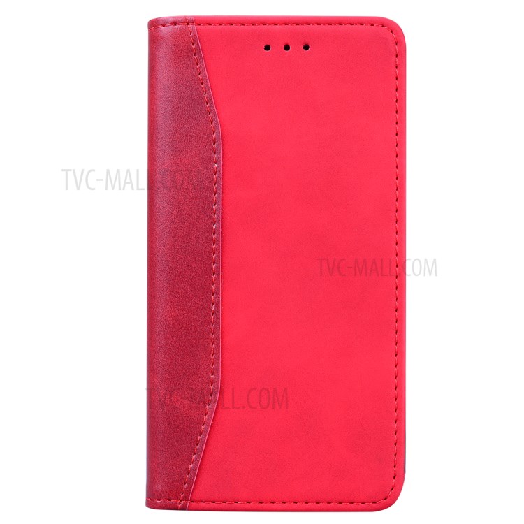 Business Style Splicing Shell Auto-absorbed Leather Case with Card Holder for iPhone 12 Pro/12 - Red-2