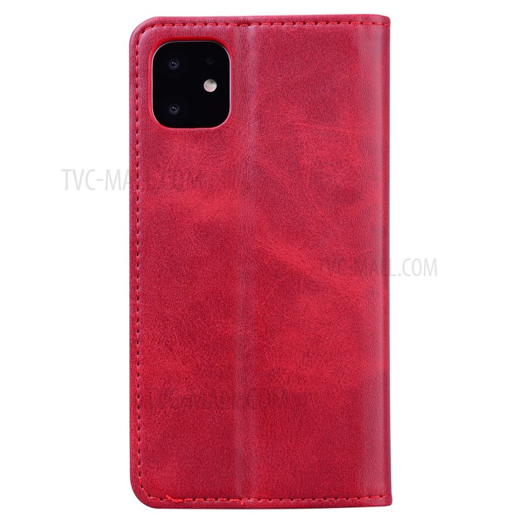 Business Style Splicing Shell Auto-absorbed Leather Case with Card Holder for iPhone 12 Pro/12 - Red-3
