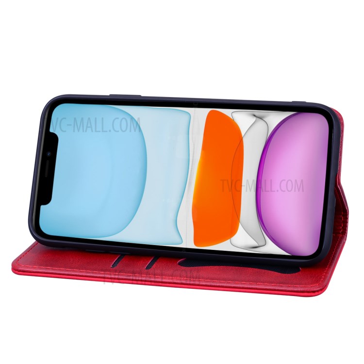 Business Style Splicing Shell Auto-absorbed Leather Case with Card Holder for iPhone 12 Pro/12 - Red-4