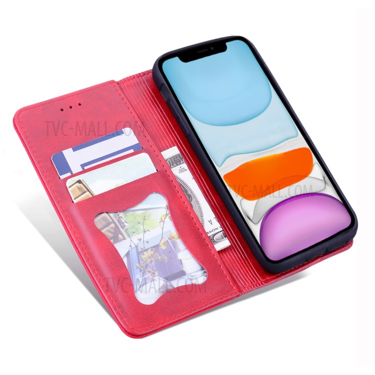 Business Style Splicing Shell Auto-absorbed Leather Case with Card Holder for iPhone 12 Pro/12 - Red-5