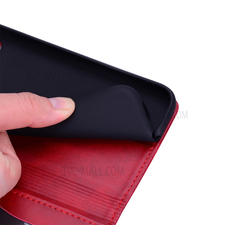 Business Style Splicing Shell Auto-absorbed Leather Case with Card Holder for iPhone 12 Pro/12 - Red-7