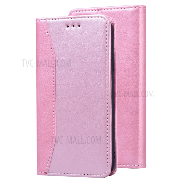 Business Style Splicing Shell Auto-absorbed Leather Case with Card Holder for iPhone 12 Pro/12 - Rose Gold-1