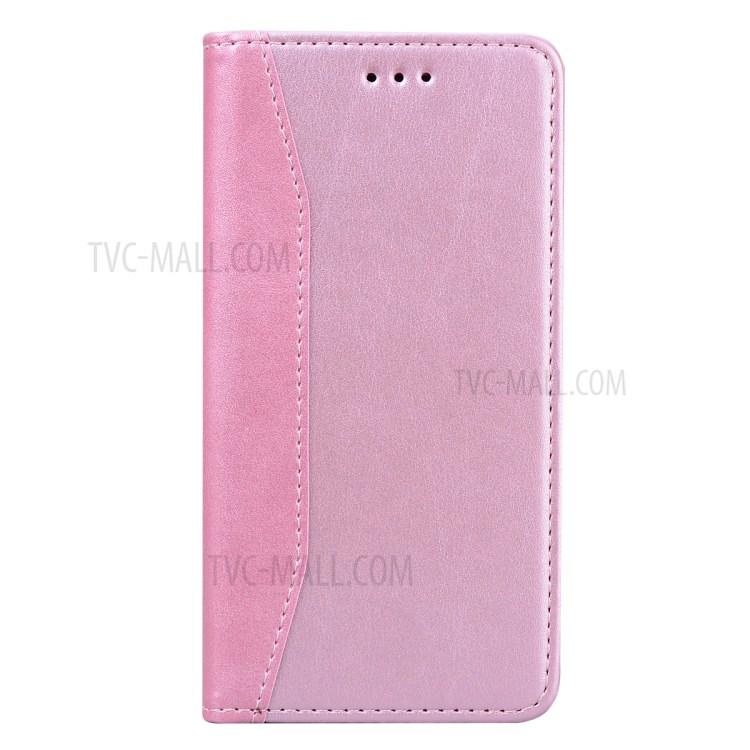 Business Style Splicing Shell Auto-absorbed Leather Case with Card Holder for iPhone 12 Pro/12 - Rose Gold-2