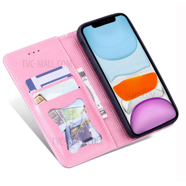 Business Style Splicing Shell Auto-absorbed Leather Case with Card Holder for iPhone 12 Pro/12 - Rose Gold-5