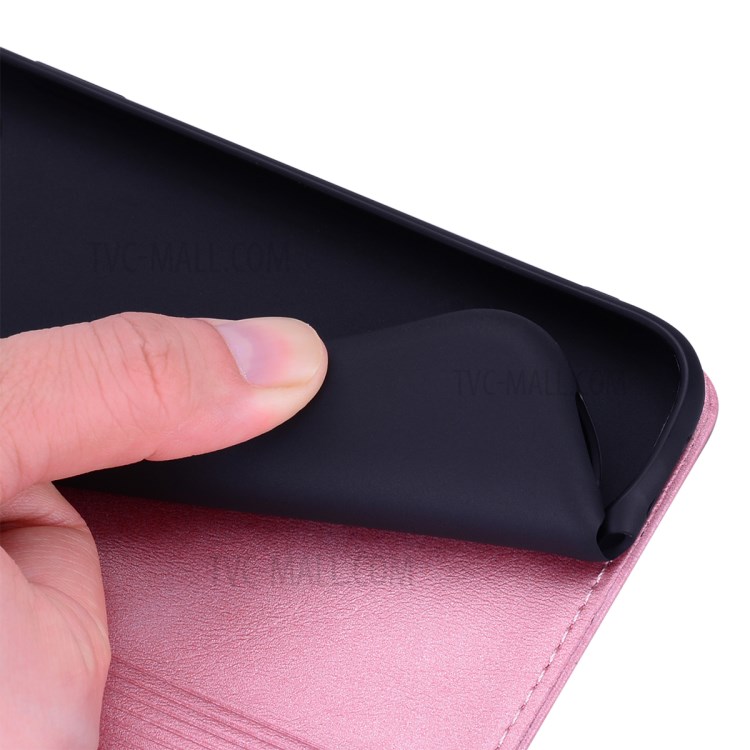 Business Style Splicing Shell Auto-absorbed Leather Case with Card Holder for iPhone 12 Pro/12 - Rose Gold-7