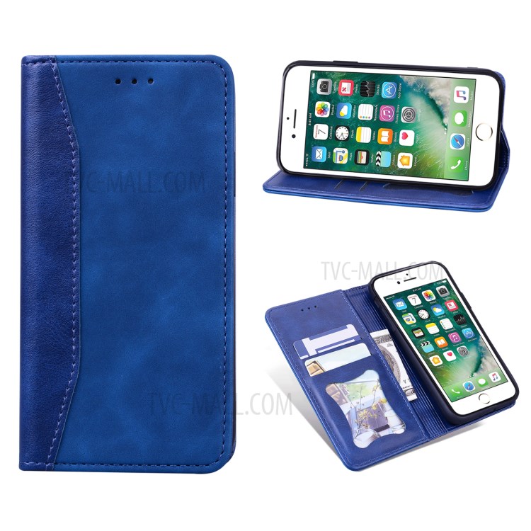 Business Style Splicing Shell Auto-absorbed Leather Wallet Case for iPhone 7/8/SE (2nd Generation) - Baby Blue-1