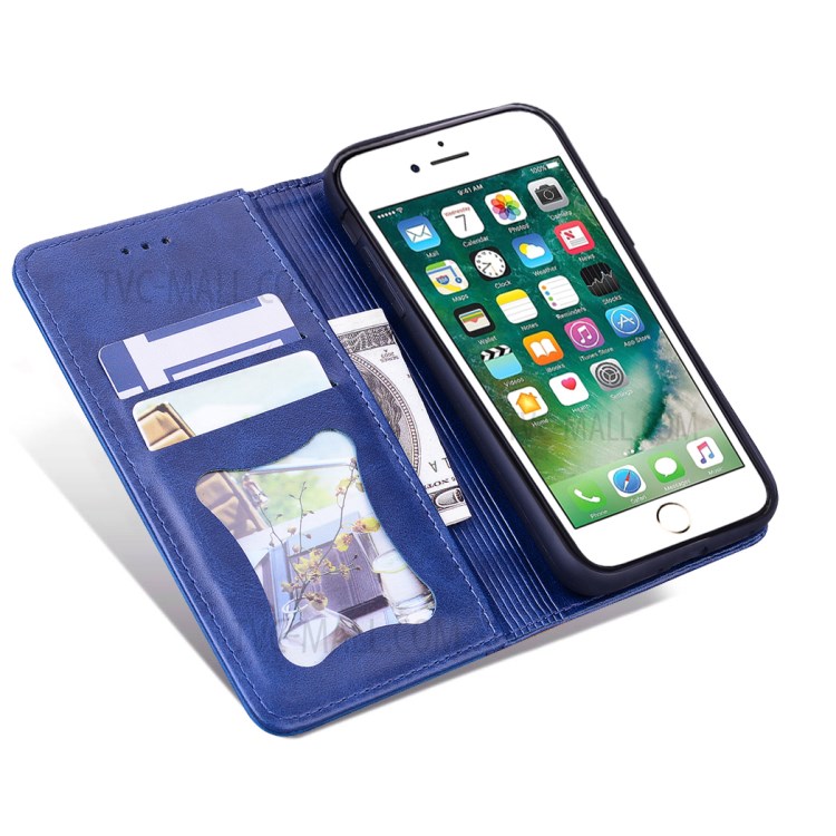 Business Style Splicing Shell Auto-absorbed Leather Wallet Case for iPhone 7/8/SE (2nd Generation) - Baby Blue-6