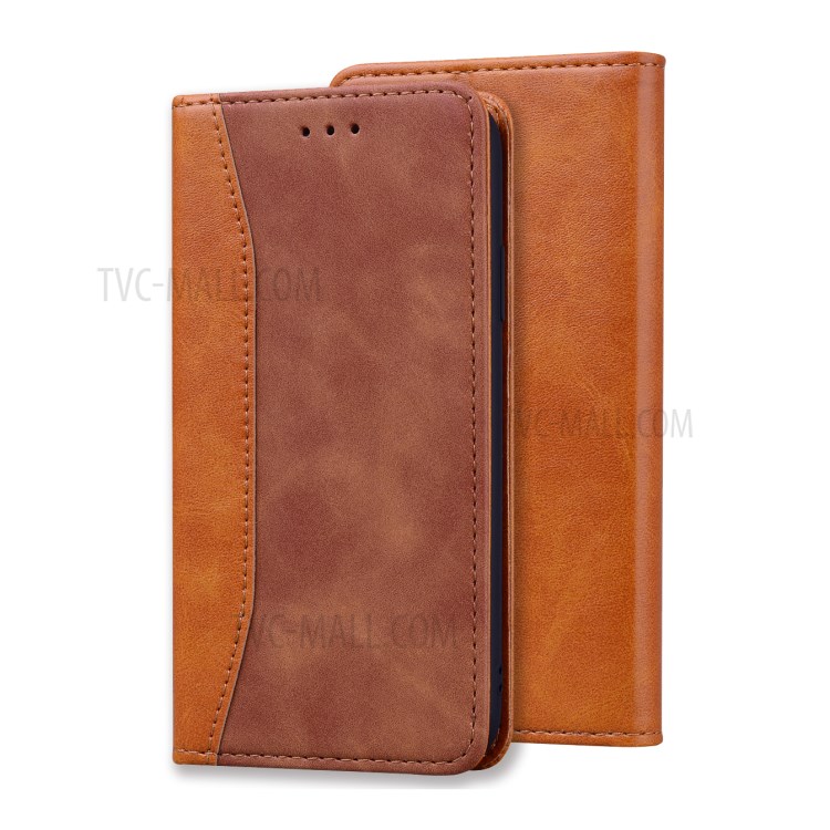 Business Style Splicing Protector Auto-absorbed Leather Wallet Case for iPhone 12 Pro Max 6.7 inch - Brown-1