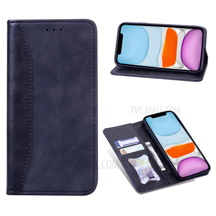 Business Style Splicing Stand Shell Auto-absorbed Leather Case for iPhone X/XS 5.8 inch - Dark Blue-1