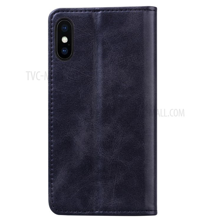 Business Style Splicing Stand Shell Auto-absorbed Leather Case for iPhone X/XS 5.8 inch - Dark Blue-3