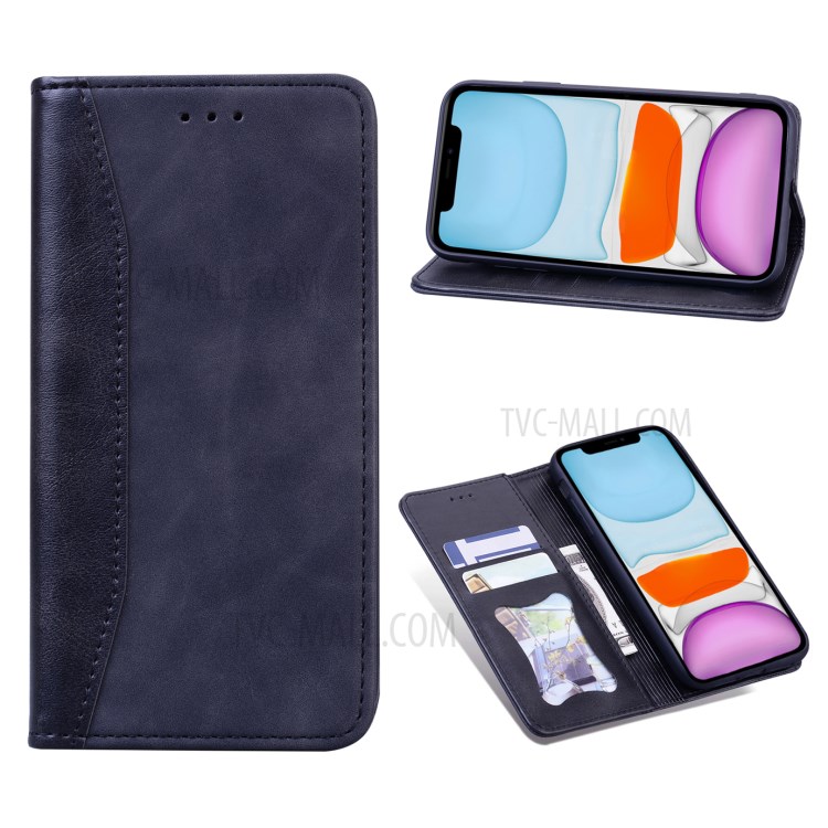 Business Style Splicing Stand Auto-absorbed Leather Protector Case for iPhone XS Max 6.5 inch - Dark Blue-1