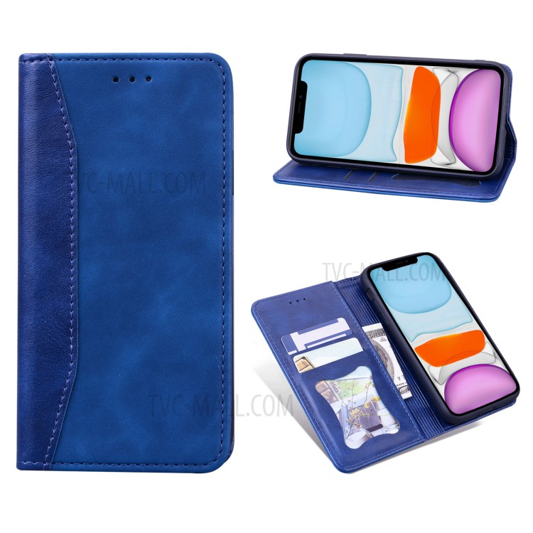 Business Style Splicing Stand Auto-absorbed Leather Protector Case for iPhone XS Max 6.5 inch - Baby Blue-1